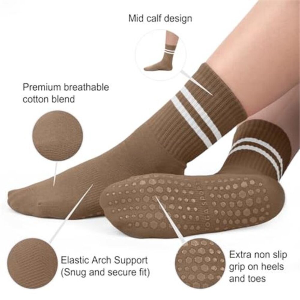 3 Pairs Women's Pilates Socks Non Slip Grip Socks - Picture 3 of 5